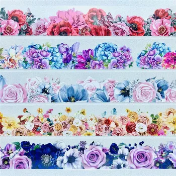 1 Slučky-100 cm, Ružové a Modré Ruže Kvetinový Základ Pozadí PET Pásky pre Karty, Takže DIY Scrapbooking Plán Dekoračné Nálepky