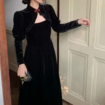 Elegantné Dlhé Čierne Zamatové Šaty Ženy Sexy Duté, Dizajn Večer Party Šaty Gothic, Vintage Bežné Y2K Jeden Kus oblečenia 2022